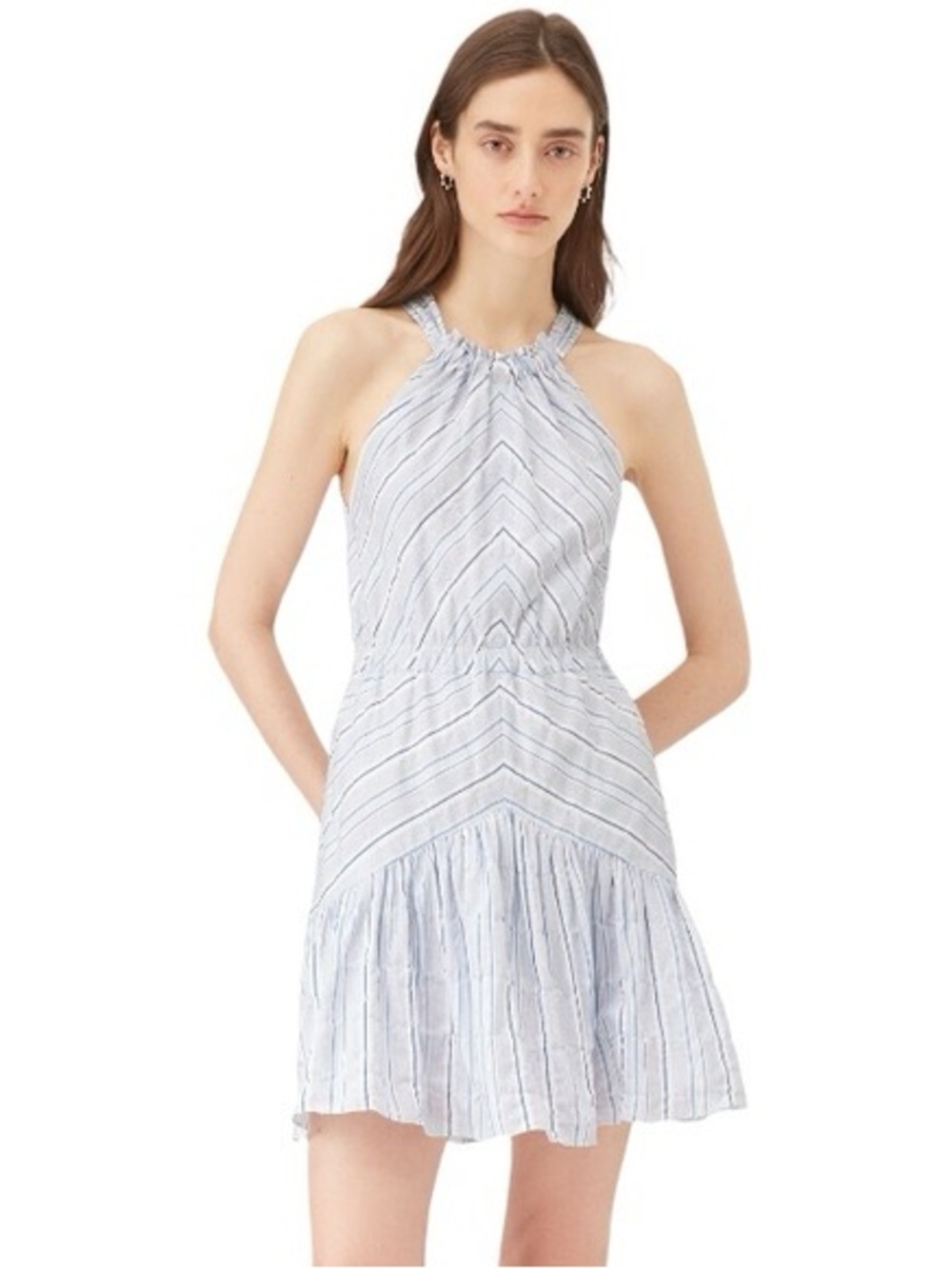 Rebecca Taylor Light Blue and White Striped Halter Mini Dress